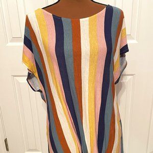 W5 Short-Sleeved Striped Blouse with Tie Waist, Size 2X